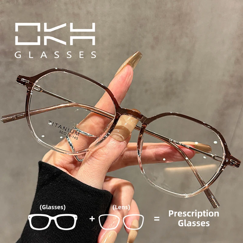 okh-多角形女性用スモールフレームメタルフレーム超軽量近視メガネフレーム処方箋眼鏡読書用