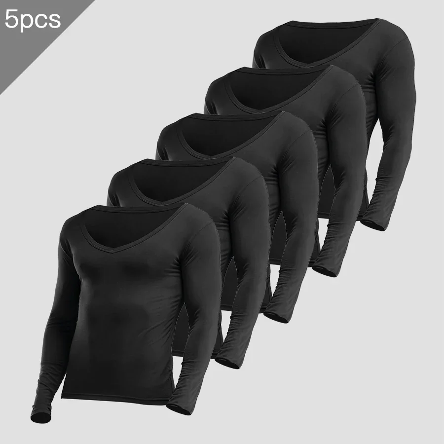 

5 шт., мужская теплая осенняя одежда из модала с низким вырезом и v-образным вырезом, рубашка на одной основе, хлопковый свитер, тонкая куртка, нижнее белье