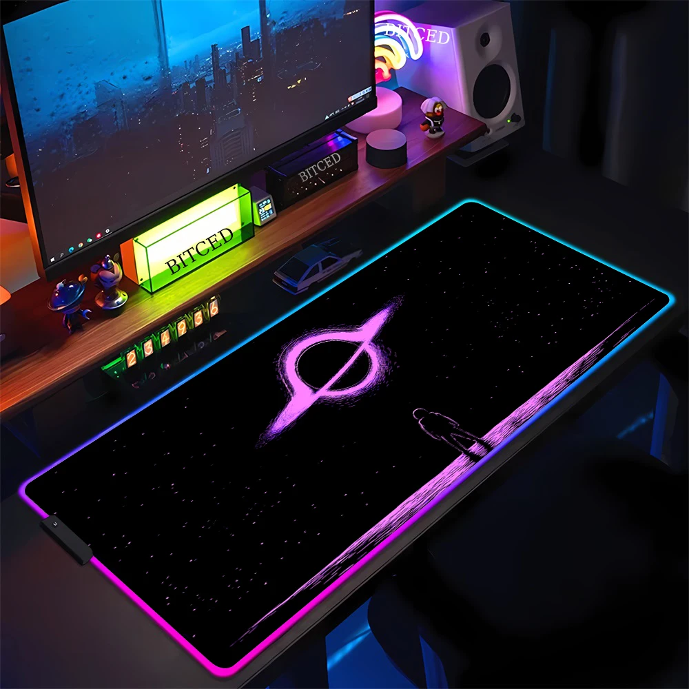 RGB นักบินอวกาศ Mousepad สํานักงานเดสก์ท็อปอุปกรณ์เสริมคอมพิวเตอร์เมาส์ Pad Backlight Kawaii ลื่นสีสันตาราง Mats