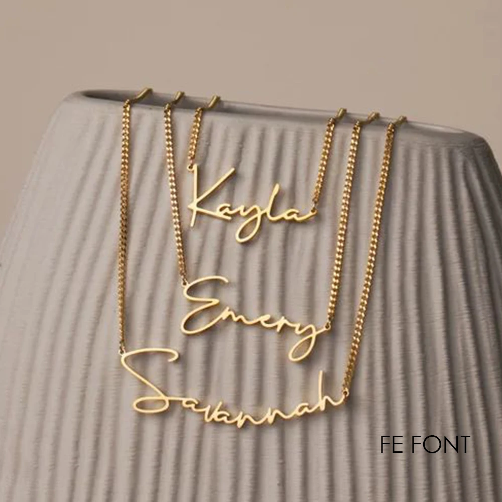 eManco Stainless Steel Name Necklace Customized Fashion  Personalized Letter Gold Color Choker Necklace Pendant Nameplate Gift