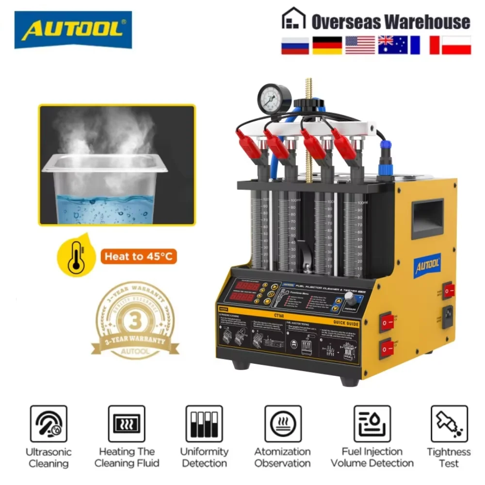 AUTOOL CT160 Automotive Fuel Injector Tester Nozzle Cleaning Machine Injector Cleaning Machine Injectors Machine Clean 110V