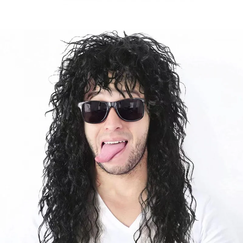 

80 1990s Men's Wig Punk Rock Wig Long Curly Hair Unisex Fluffy Heavy Metal Rocker Wig