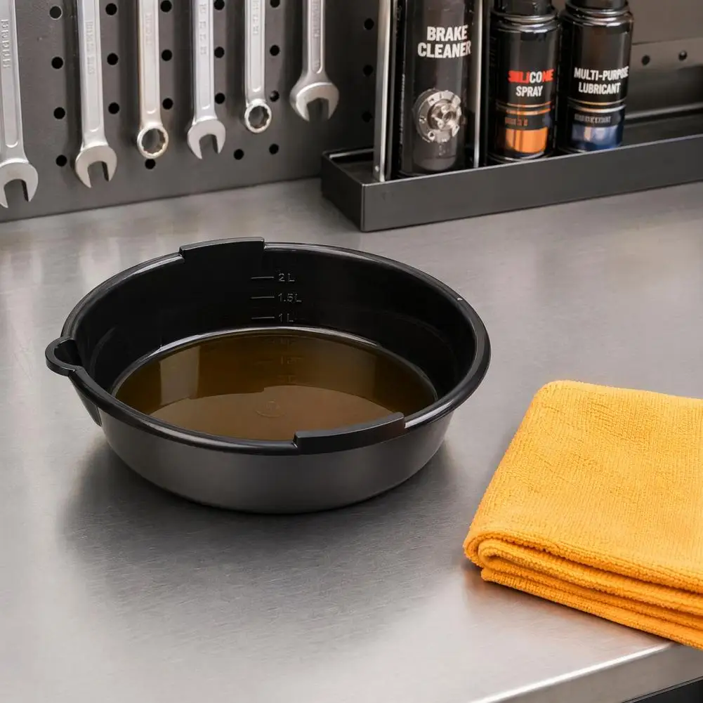 7-Quart Black Plastic Engine Oil Drain Pan Waste Oil Catch Basin Car Repair Oil Change Tray Leakproof Auto Maintenance Receiver