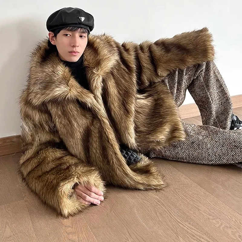 Male New Simple Warm Winter Neck Warm Coat Commuting Slim Short Environmental Mink Hair Big Hair Collar Personalized Jacket