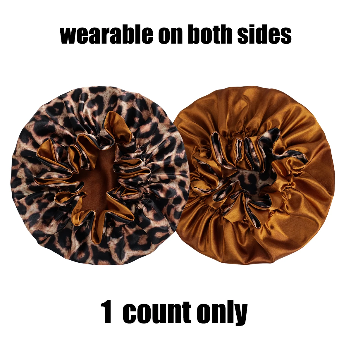 1PC Leopard Print Satin Silk Bonnet Double Layer Sleep Cap Comfortable Casual Hair Care Hat for Daily Use