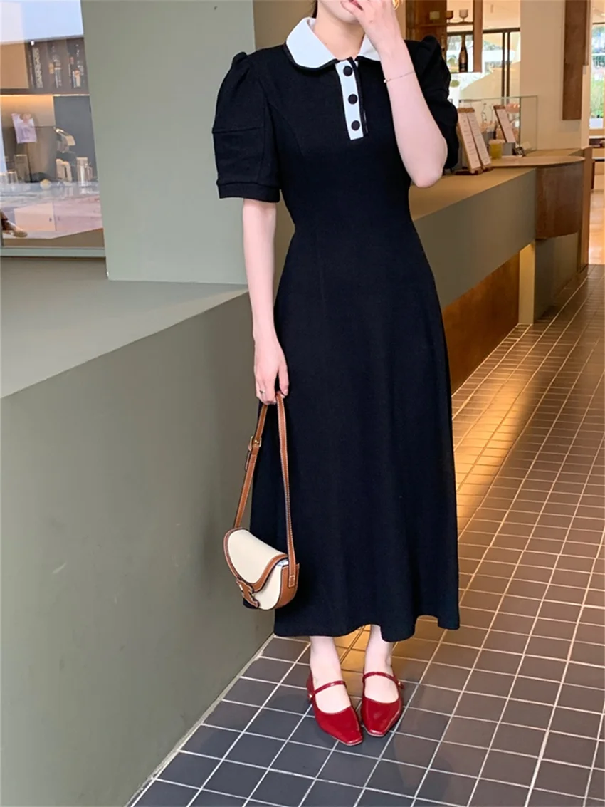 Alien Kitty Minimalist Slim Casual Maxi Dress Women Chic Elegant Close Waist Daily Summer Short Sleeve Mujer New A-Line Daily