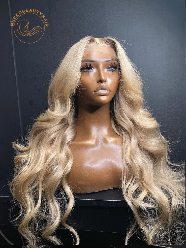 13x6 HD Transparent Lace Frontal Wigs Honey Blonde Ombre Colored Lace Front Wig Wavy Pre Plucked Ash Blonde Human Hair For Women