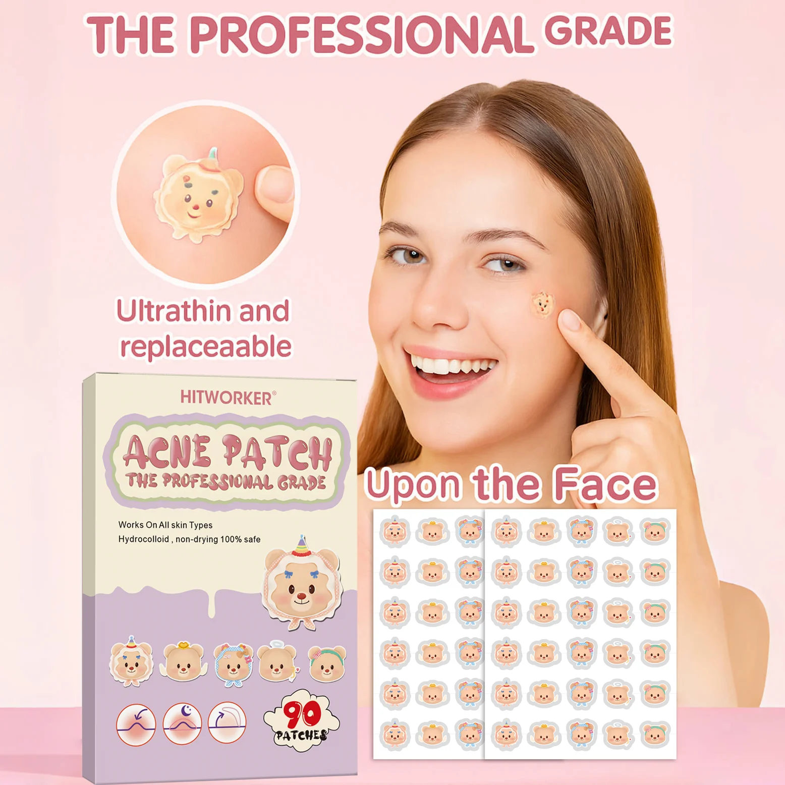 رقع حب الشباب هيدروجيل، 90 قطعة لكل صندوق، رقع حب الشباب اللطيفة للتنظيف العميق، تغطية البثور بشكل فعال، مناسبة للفتيات