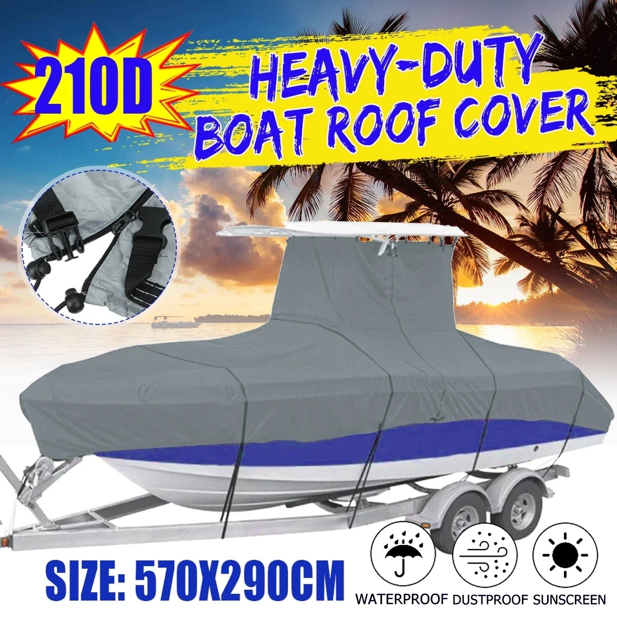 

210D 16-24Ft Yacht Boat Cover Barco Boat Cover Anti-UV Waterproof Heavy Duty Marine Trailerable Canvas Boat Accessories