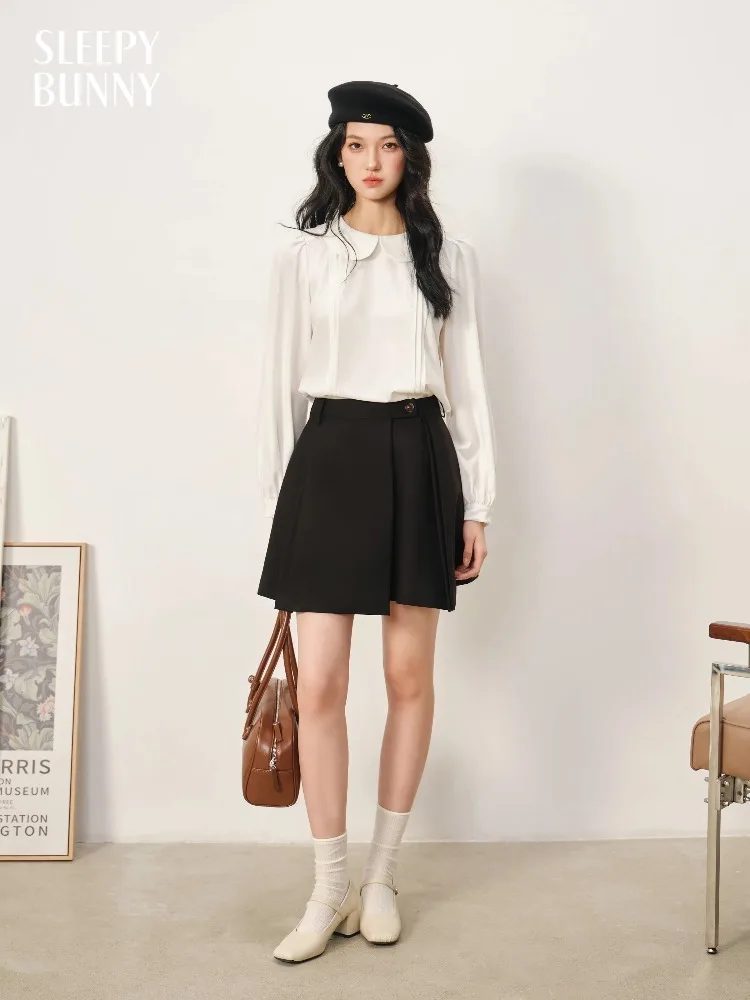 Elegant Slim High Waist Skirt Pleated A-Line Mini Skirt French Style Black Short Skirt Women Summer Autumn Office and Casual Use