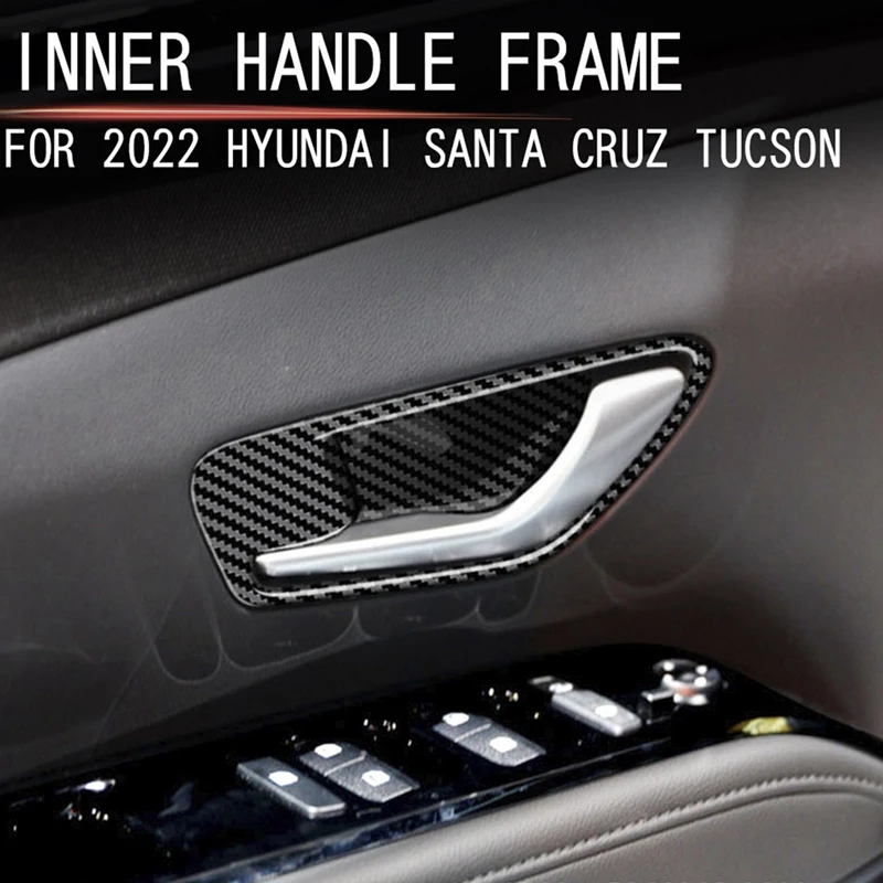 For Hyundai Santa Cruz 2022+ Carbon Fiber Interior Mouldings Inner Door Handle Bowl Panel Decoration Cover Trim 4Pcs