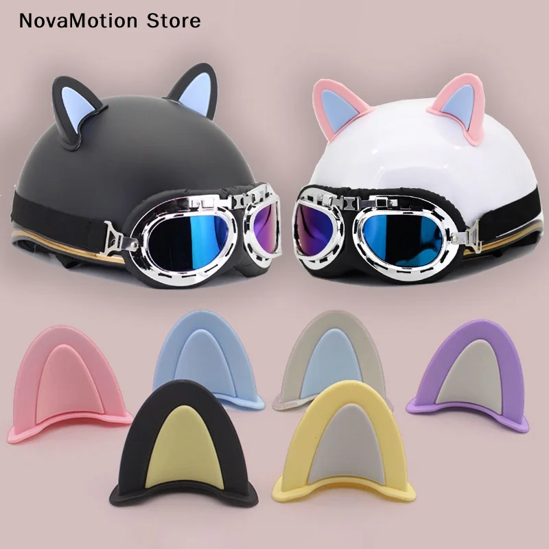 [NM]2Pcs Cat Ears Helmet Decoration Motorcycle Electric Stickers Decor Cute Multicolor Motorcycle Helmets Accessories Universal