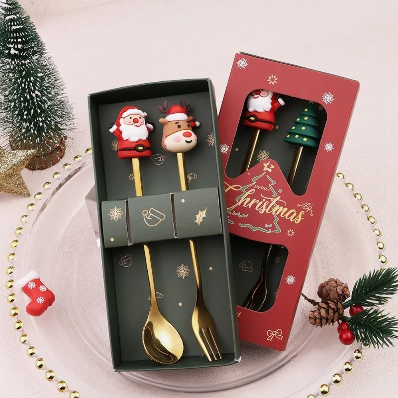 Christmas Spoon Set Fashion Creativity Stainless Steel Christmas Style Spoon Fork Exquisite Trend Cute Pattern Dessert Spoon