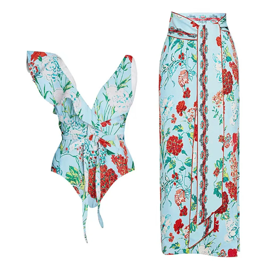 

Цельный купальник для женщин с бретелями и ретро-цветочным принтом