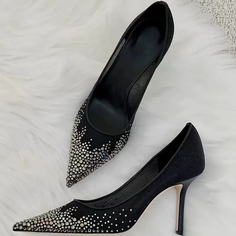 Star style Luxury Rhinestones Breathable Mesh Women Pumps 2024 Summer Stiletto High Heels Party Wedding Bridals Shoes Zapatos