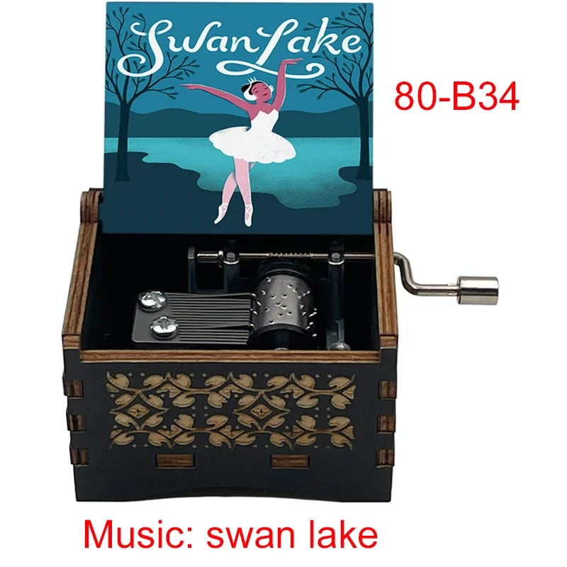 مخصص سوان ليك صندوق تشغيل الموسيقى ، أسود خشبي 18 ملاحظة الموسيقية ، راقصة الباليه اللون طباعة سلم الاطفال لعبة أصدقاء هدايا عيد ميلاد لطيف #2