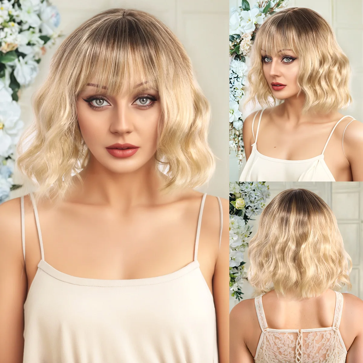 Cross border European and American holiday cosplay wig with water ripple short curly hair full head cover