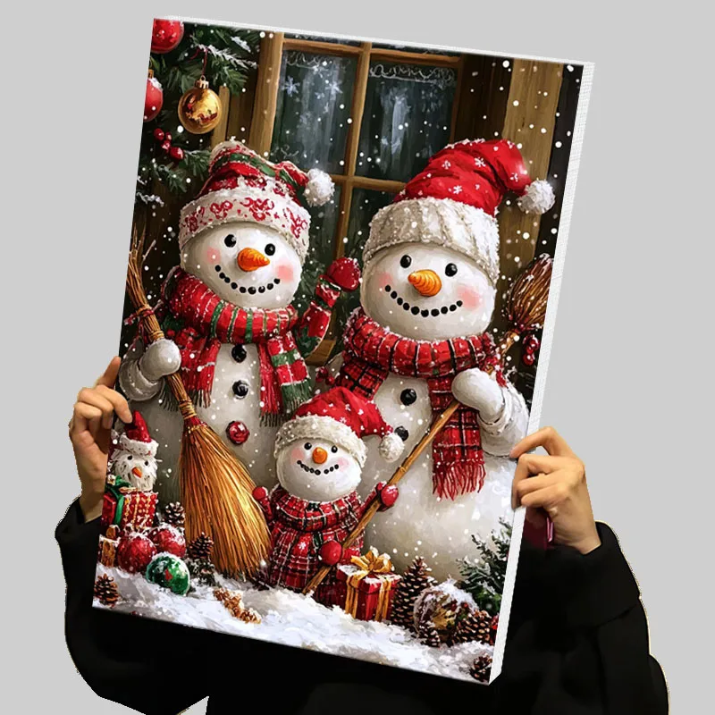 Snowman Family Christmas Prints Poster Custom Canvas Painting Wall Art Home Decor Interior Decoration Modern Abstract Canvases