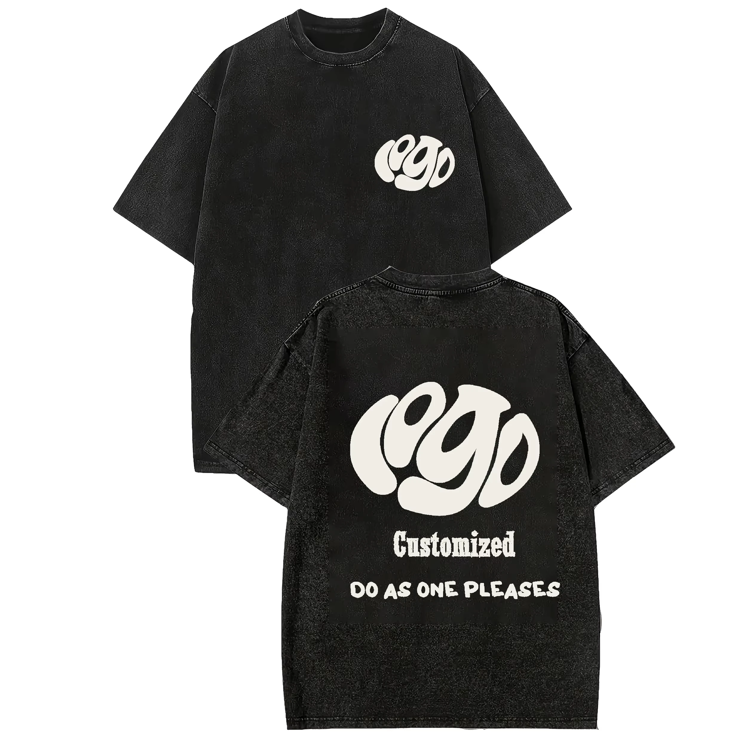 Camiseta con logo personalizado, camiseta oversize con imagen hecha a mano, camiseta retro con lavado pesado, ropa casual estilo hip-hop, 100% algodón puro