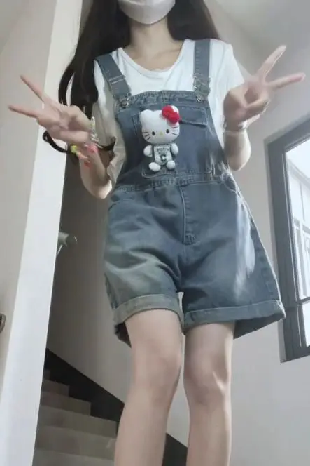 

Summer 2026 Faionable Casual Denim Overalls Women Loose Slimming Wide Leg Jumpsuits High Waist Button Closure Jeans Pants