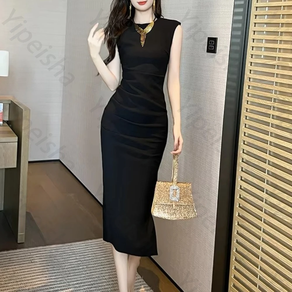 

Сексуальные модные тонкие вечерние платья без рукавов, элегантное черное платье знаменитостей, изысканные платья высокого качества для выпускного вечера по индивидуальному заказу