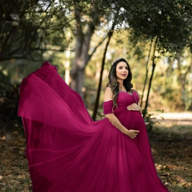 Vestido de maternidade fora do ombro para mulheres grávidas, vestido longo de renda, vestido maxi, sessão de fotos, adereços fotográficos, novo design