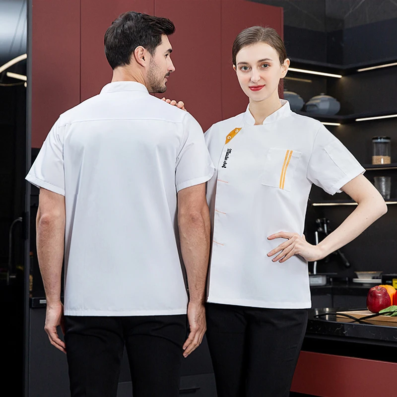 Men's Chef Shirt Hotel Cooking Jacket Summer Catering Work Clothes Restaurant Kitchen Uniform Bakery Cafe Waiter Overalls