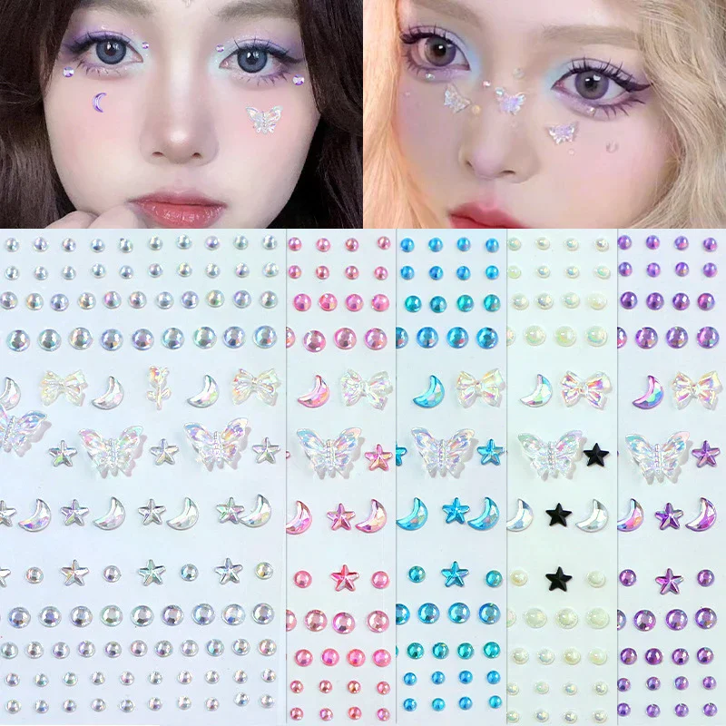 

1Pcs Face Diamond Gem Pearl Sticker 3D Colorful Rhinestone Tattoo Eyeshadow Stickers Fo Festival Nail Body Makeup Bling Decor