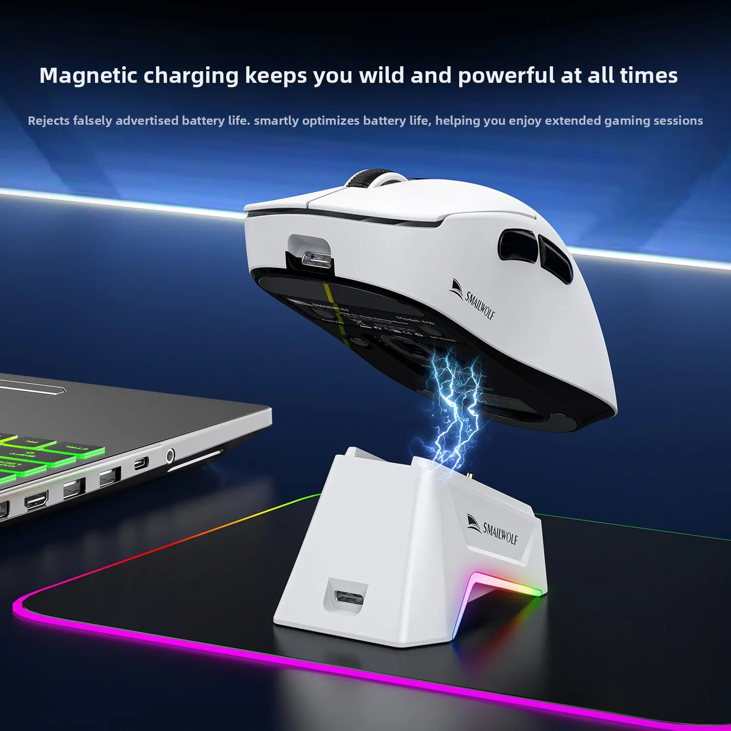 SMAILWOLF M6 Tri-Mode Wireless Bluetooth Mouse - Lightweight PAW3311 Chip Gaming Mouse with RGB Docking Charger
