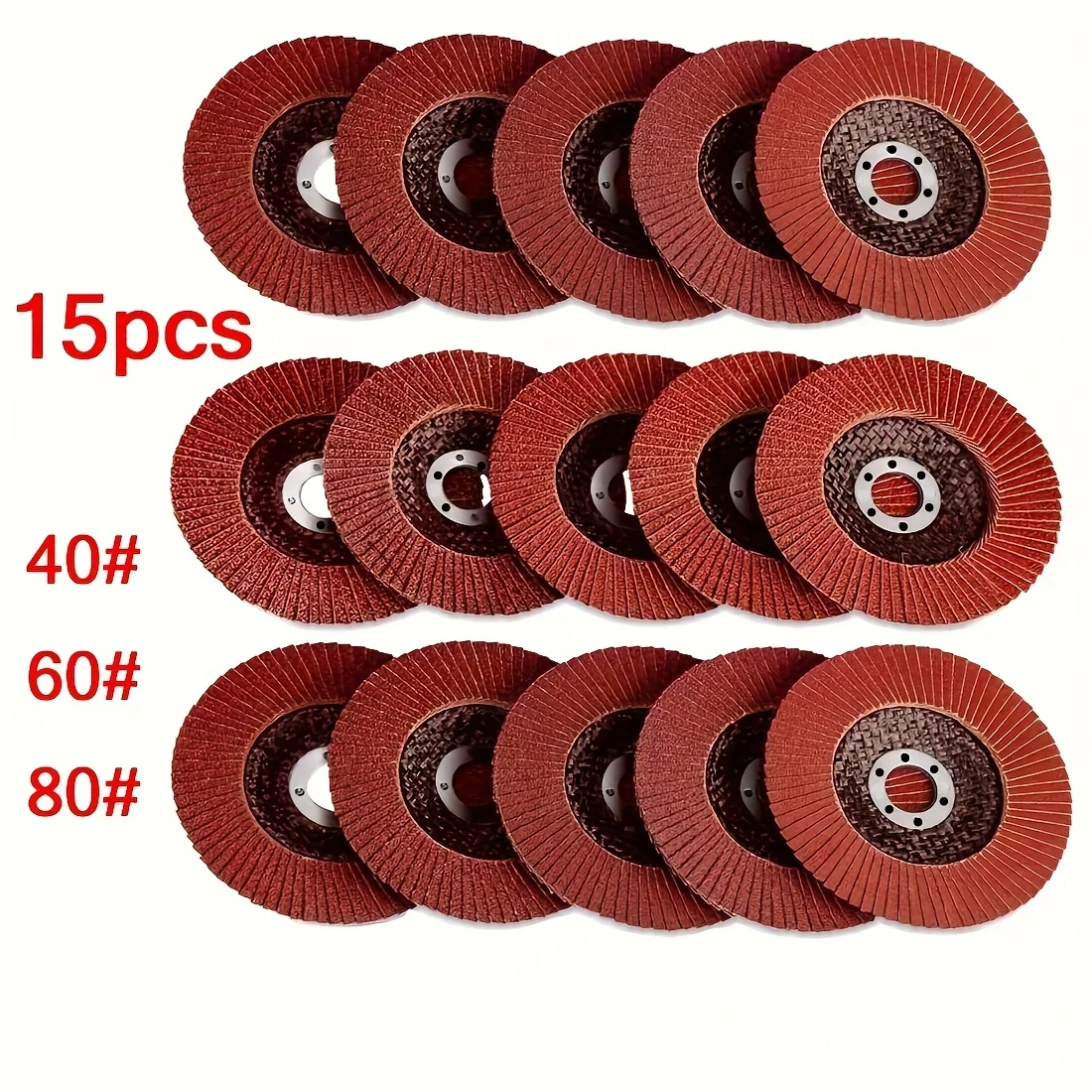 15 lembar aluminium frosted, ukuran 4,5 inci, grit 40-120, cocok untuk mesin gerinda sudut, warna cokelat kemerahan, alat perkakas listrik untuk mesin gerinda