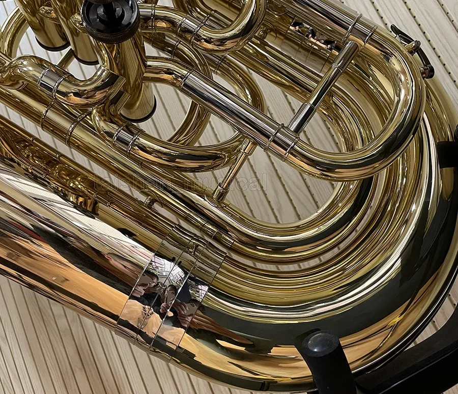 Fast Ship Professional Brass Lacquered F Tuba 4 front action + 1 Rotary pistons W/Case