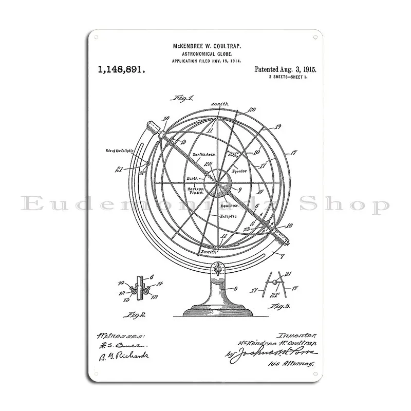 Astronomical Globe 1915 Vintage Patent White Background Metal Sign Club Bar Home Cinema Create Plaques Tin Sign Poster