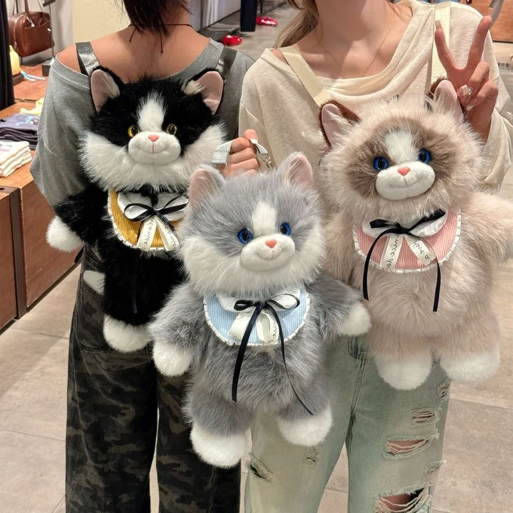 

Kawaii Realistic Simulated Cat Backpack Cute Cartoon Small Capacity Doll School Bags Soft Bag Women