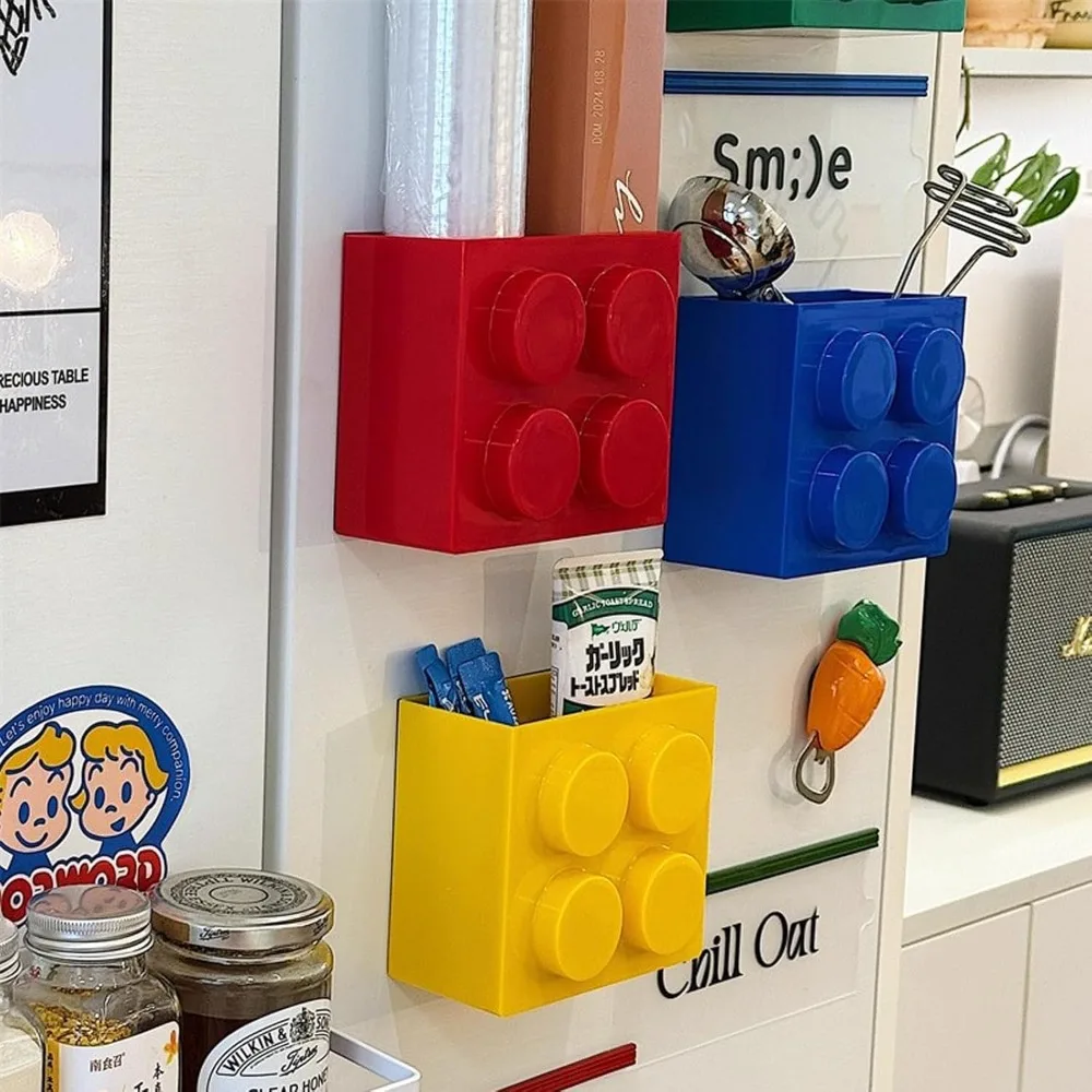 Lego-Style Magnetic Refrigerator Organizer ABS Plastic No Drill Storage Box Fridge/Microwave/Whiteboard Mounted Holder Kitchen