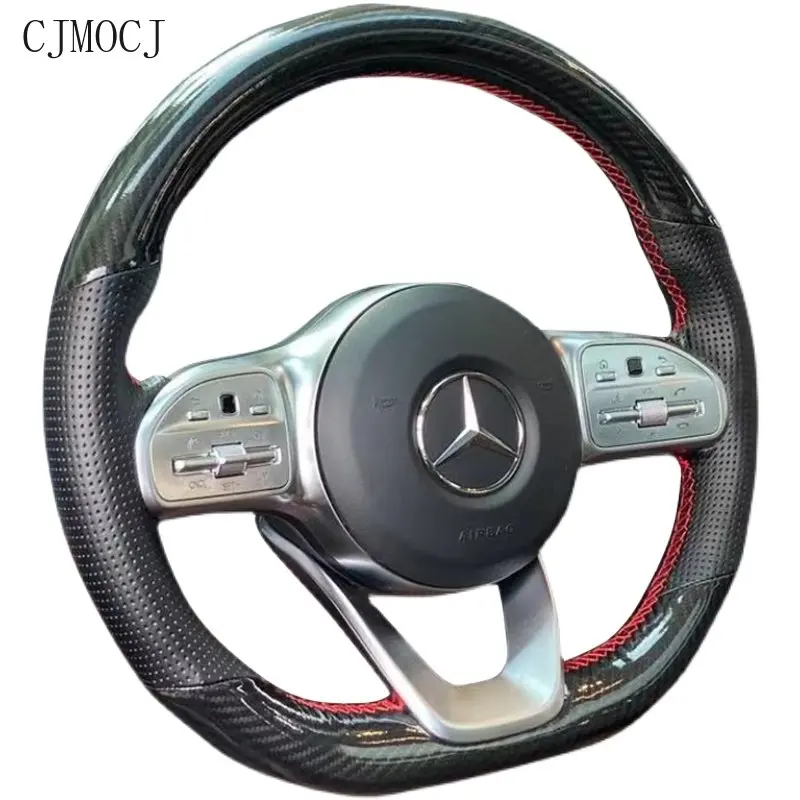 For Benz Steering Wheel Cover Is Applicable To GLC260 C200 E300L CLA220 GLE450 Hand Sewn Suede Carbon Fiber Handle Cover