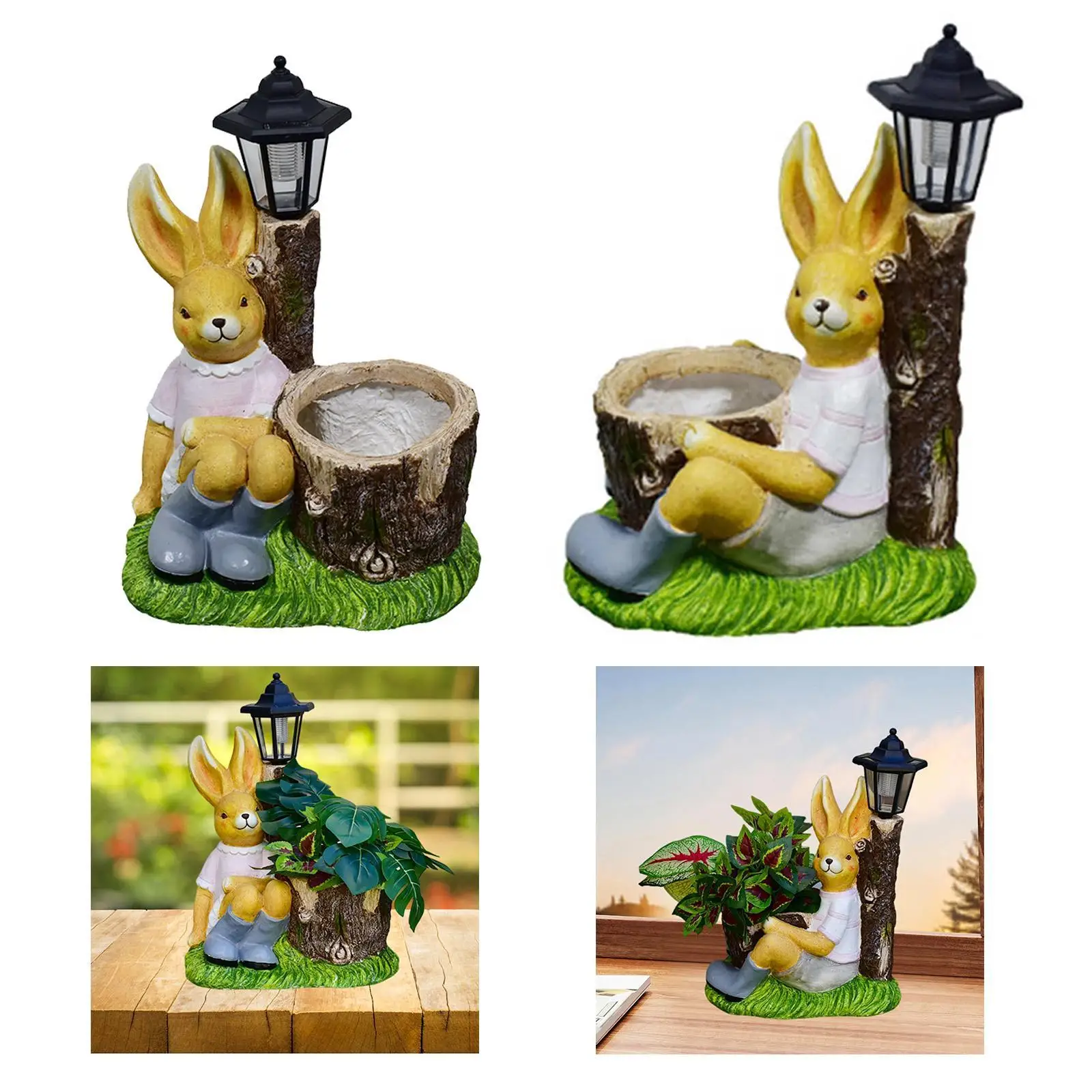 Rabbit Figurine Solar Powered Light Lifelike Cute Multifunctional Beautiful Front Yard Decoration Lawn Ornament Resin Sculpture