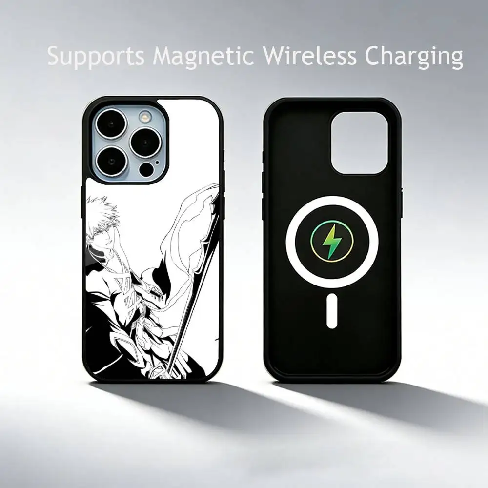 Kurosaki Ichigo BLEACH Cool Manga  Luxury Glass Phone Case For iPhone17,16,15,14,13,12Plus,Pro Allows magnetic wireless charging