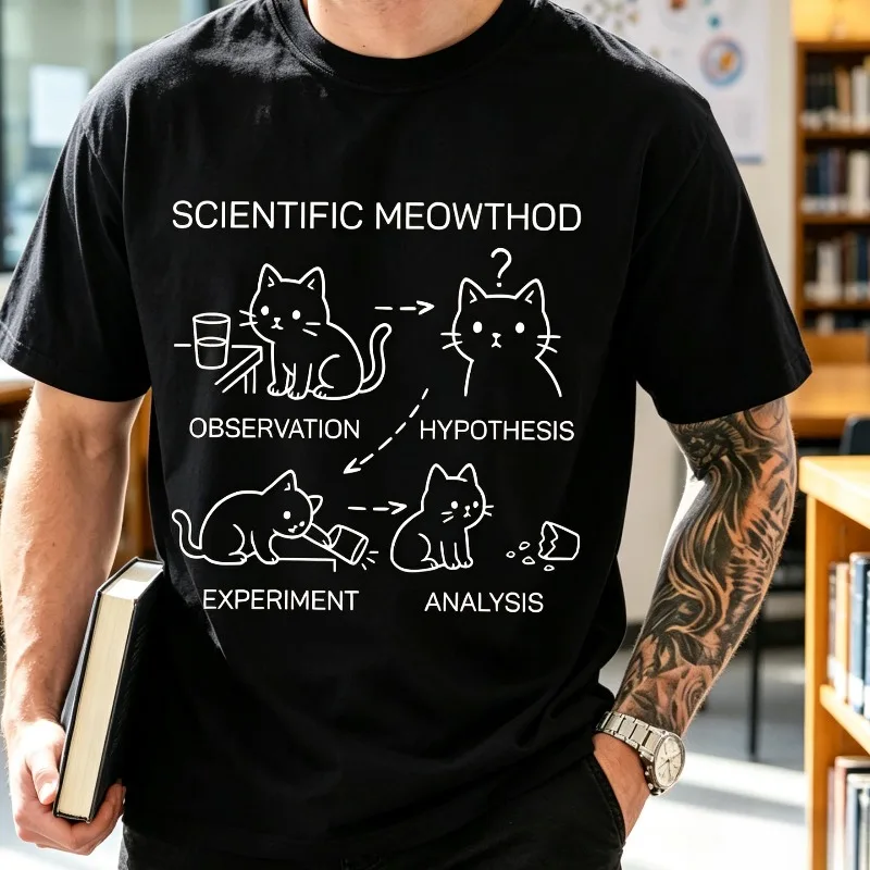 SCIENTIFIC MEOWTHOD Men’s Cat Science Graphic T-Shirt Soft Modal Casual Tee for Student Teacher Streetwear Gift