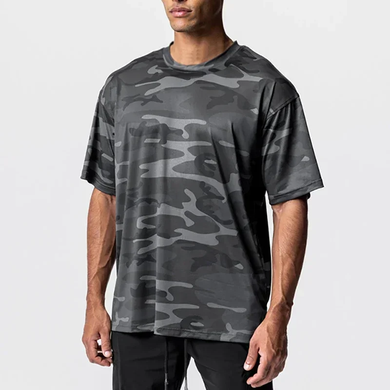 

Plain Camouflage Oversized Loose T-shirts Summer Quick-dry Mens Casual Sport Shirts Bodybuilding Fitness Short Sleeve Clothing