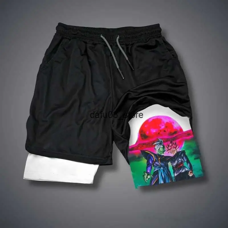Anime Goku 2 in 1 Pantaloncini sportivi da uomo Quick Dry Allenamento Corsa Allenamento in palestra Compressione Pantaloni corti Fitness estivo
