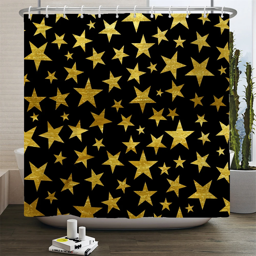 Five-pointed star Hexagonal Geometric Pattern Shower Curtains Bathroom Bathtub Decoration Bath Curtain Home Decor with Hooks