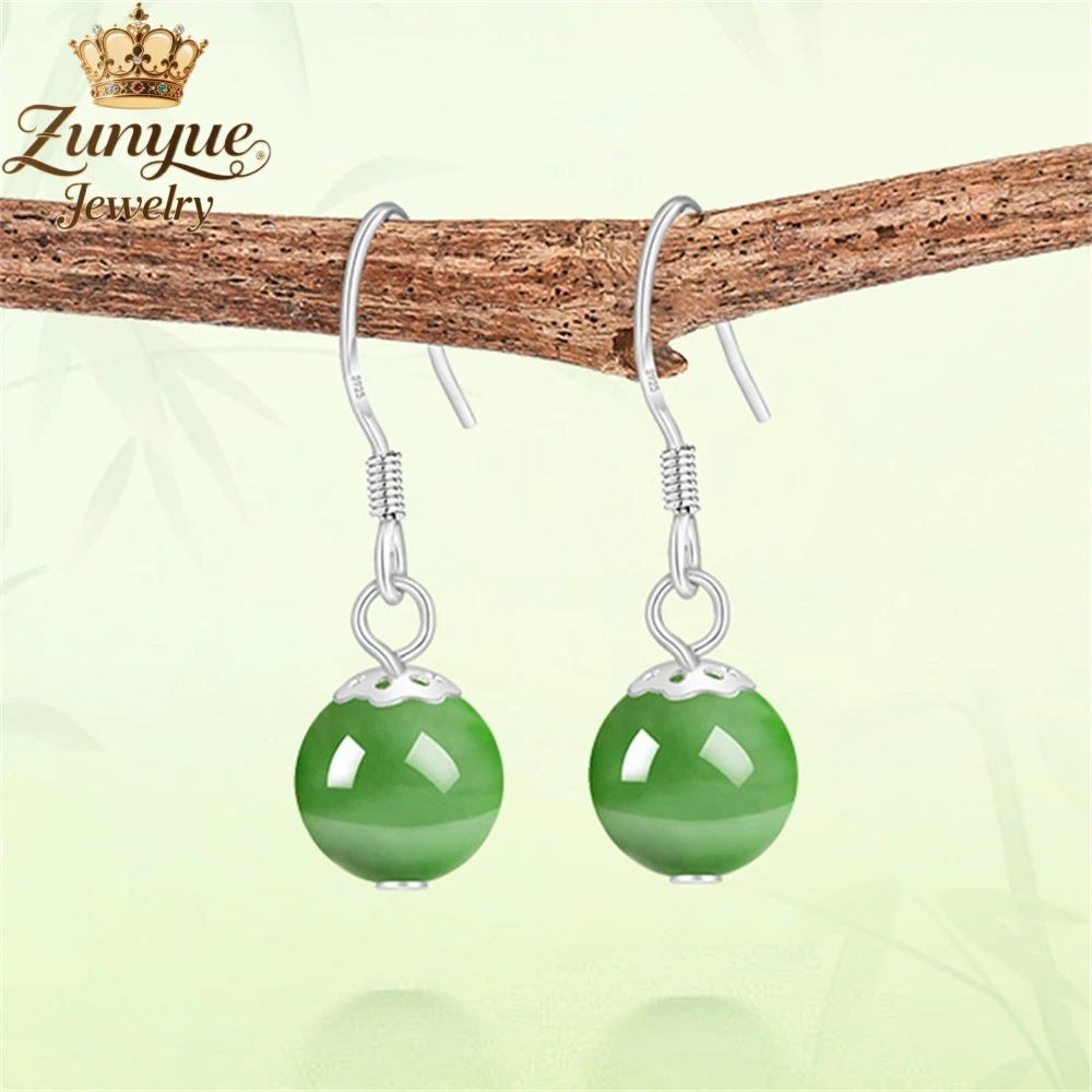 

S925 Silver-Inlaid Natural Hetian Jasper, Round Beads Earrings Luxury Quality Jewelry Fashion Jewelry Exquisite Charms Elegant