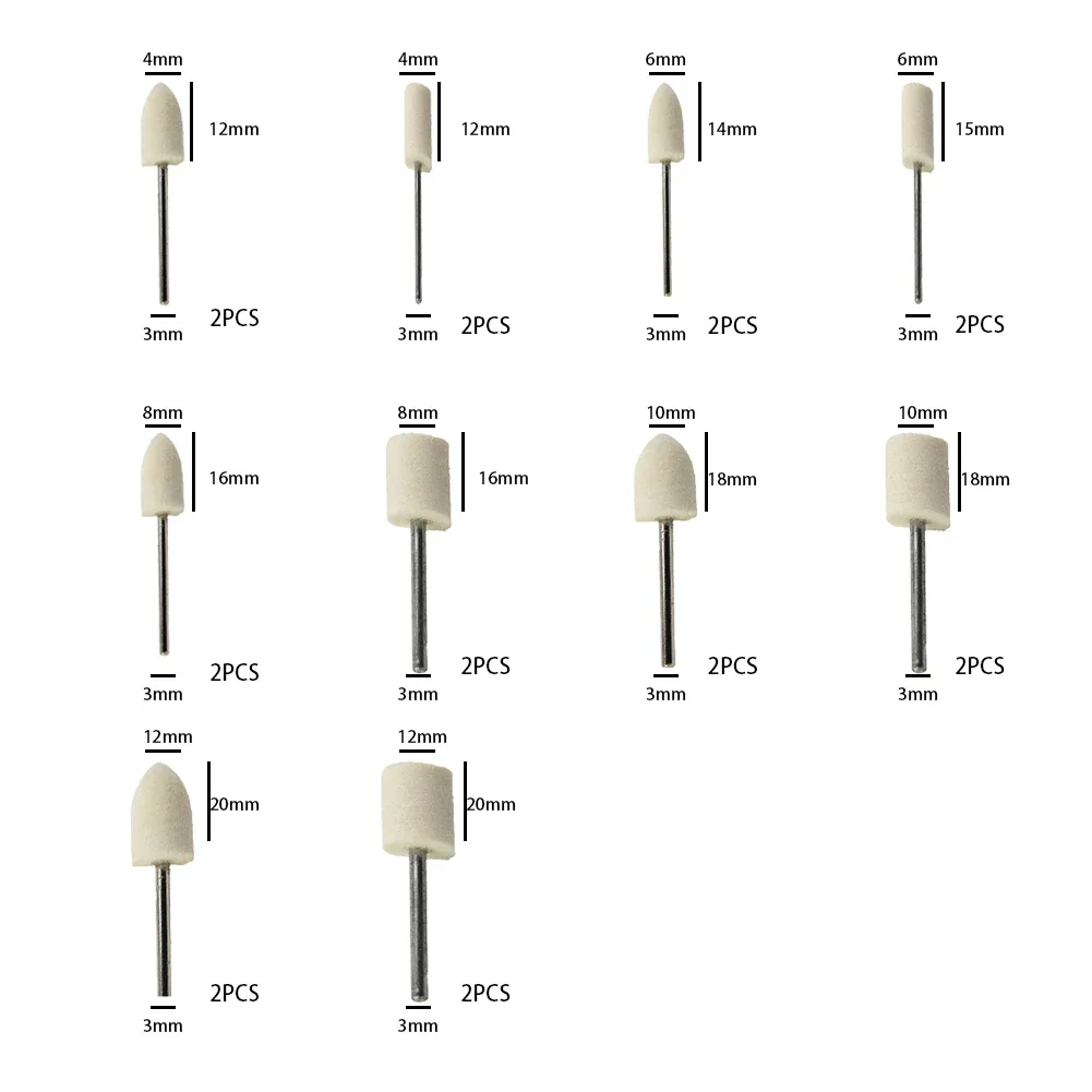 20/4pcs Felt Polishing Wheels Head Diameter 4mm/6mm/8mm/10mm/12mm For Dremel Drill Rotary Tools 1/8inch Shank