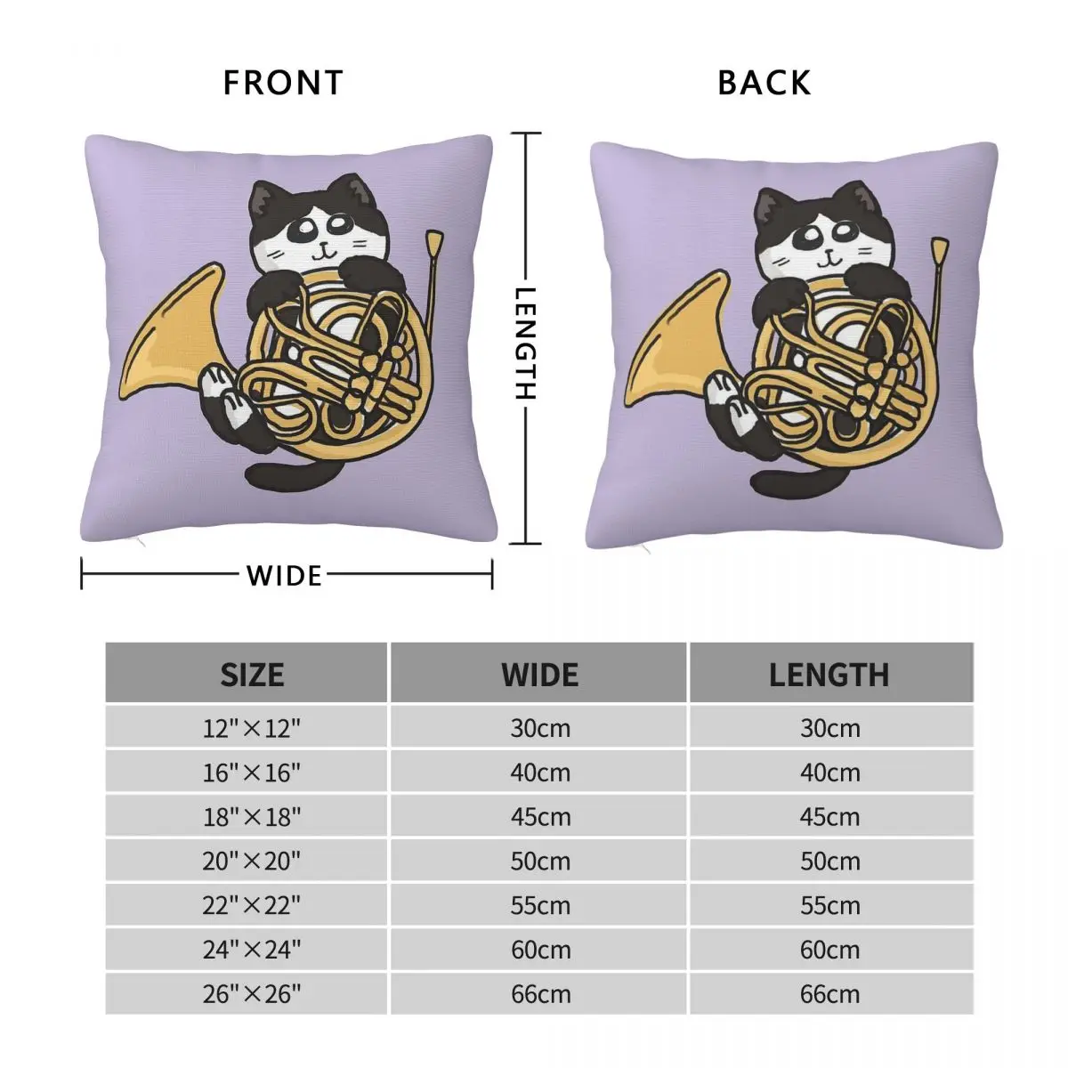 French Horn Tuxedo Cat Square Pillowcase Polyester Linen Velvet Creative Zip Decorative Bed Cushion Cover 18