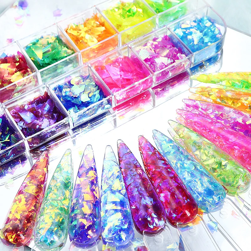 1Box 12 Colors DIY Nail Art Decor Imitation Yunjin Ice Wafers Nail Sequins Irregular Nail Art Glitter Sticker Manicure Design