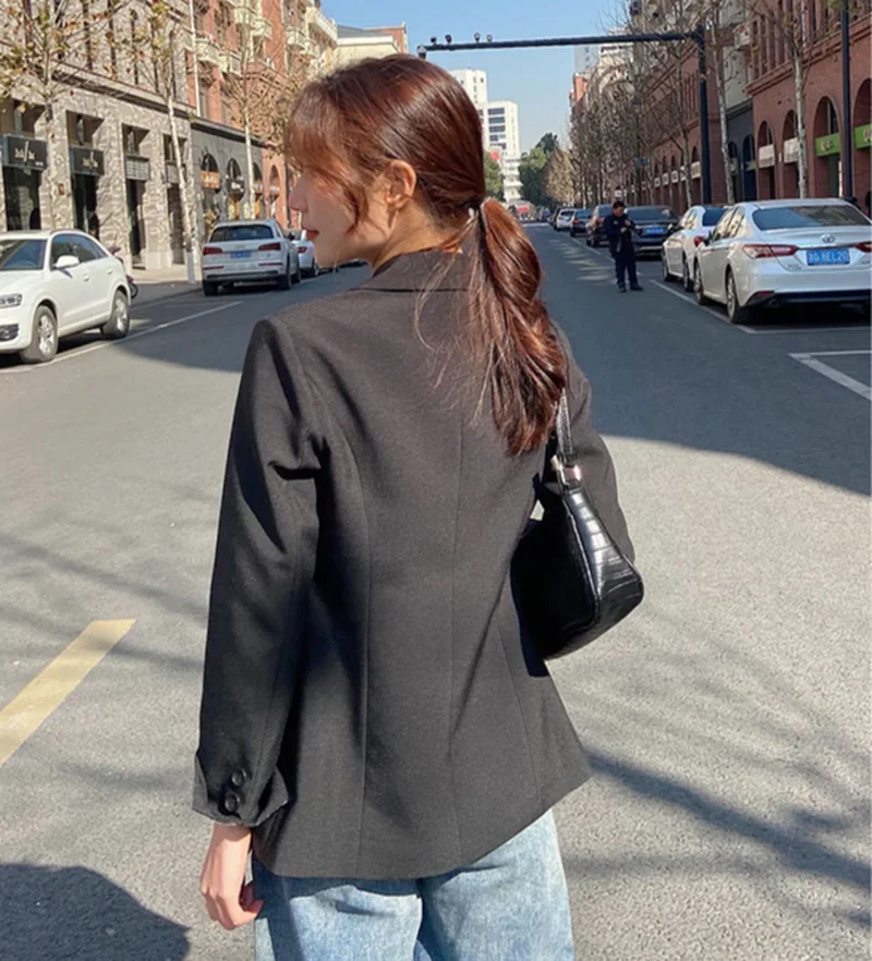 Black Commute Slim Blazers Women Solid Colors Single Button Mid Length Suit Office Lady 2023 Spring Autumn New Fashion Blazer