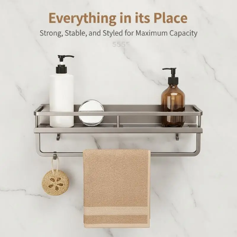 Wall-Mounted Rust-Proof Storage Shelf Multipurpose Aluminum Organizer for Bathroom Kitchen Small Home