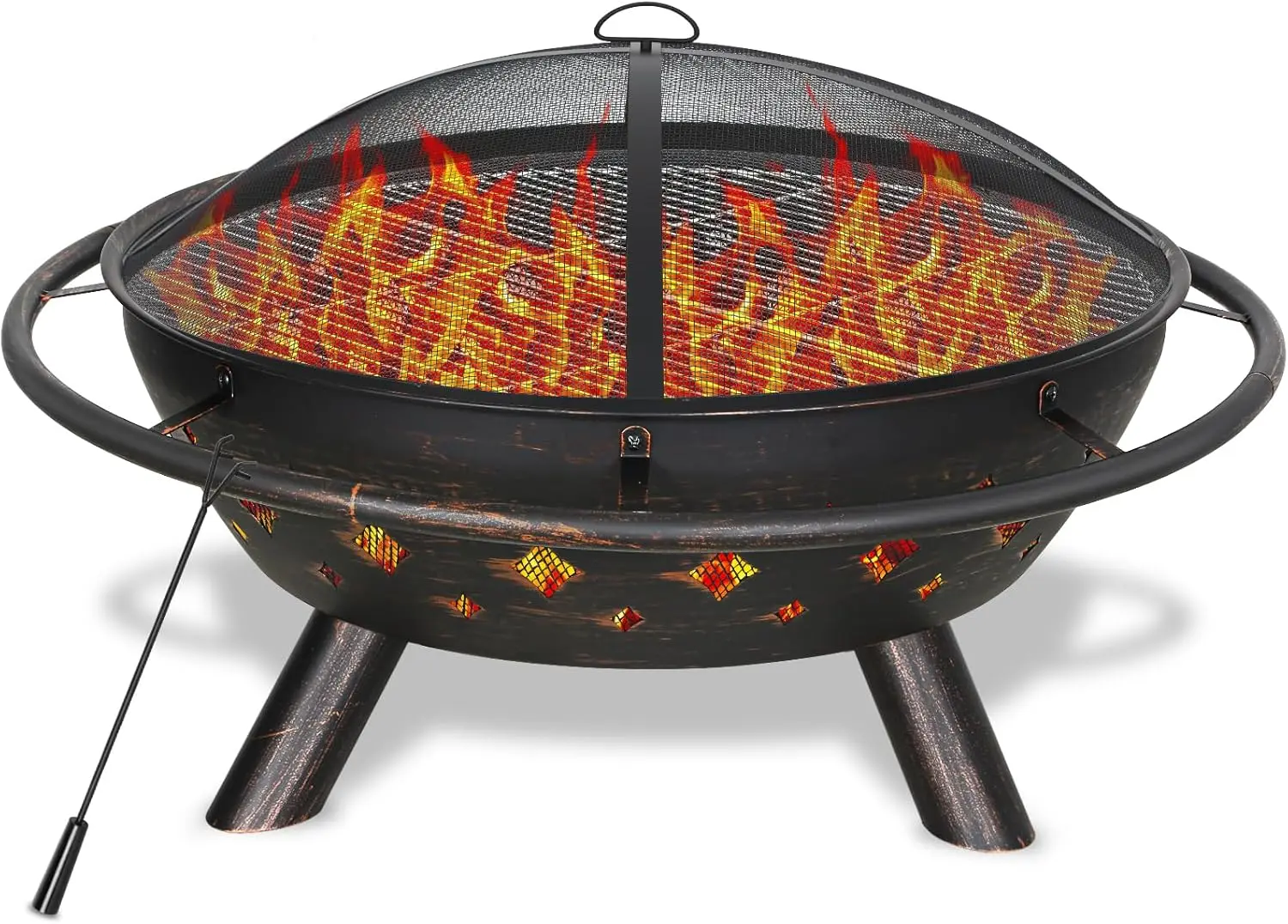 Inch Large 2-in-1 Outdoor Fire Pit with GrillHeavy Duty Steel Wood Fire Bowl in Antique Copper Finish for Bonfire Patio Backyard