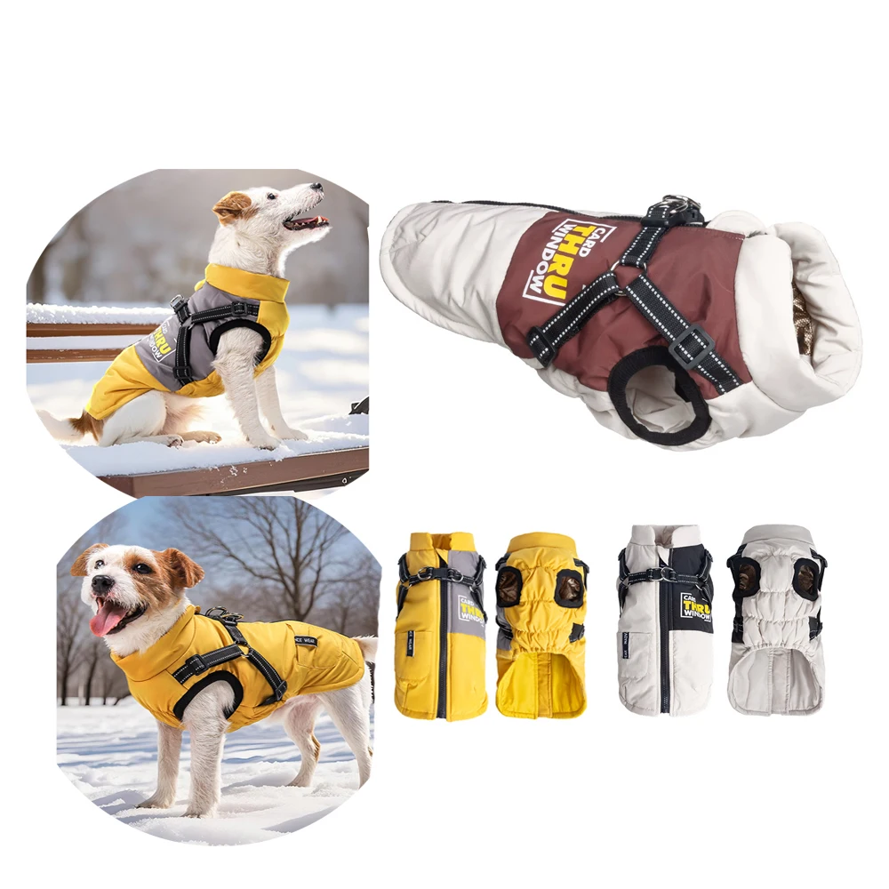 

Зимняя куртка для собак со светоотражающей шлейкой. Теплое ветрозащитное пальто для собак. Одежда для холодной погоды для маленьких, средних и больших собак.