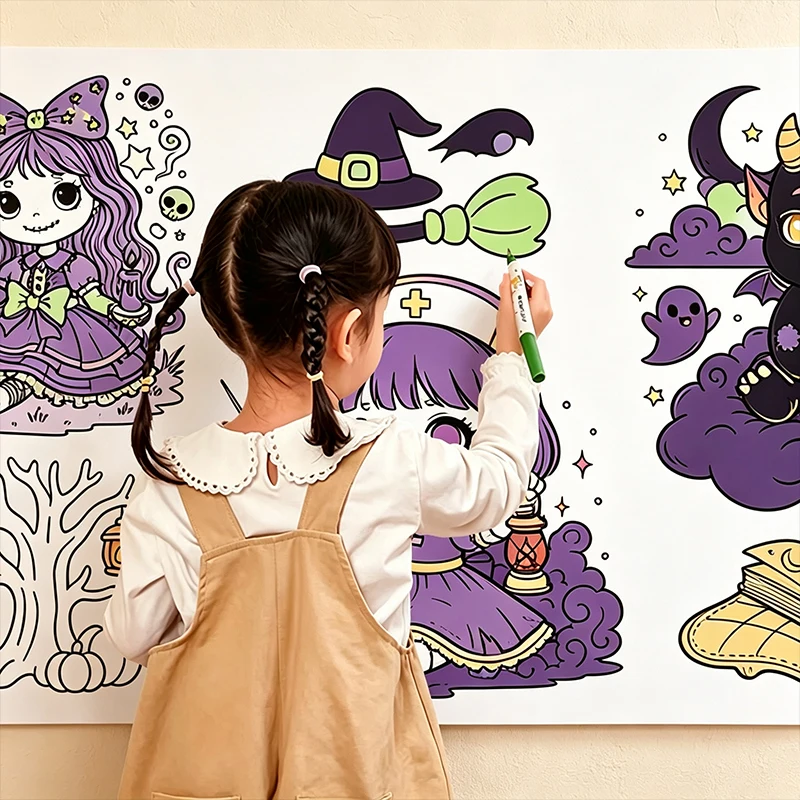 3m Long Creative Graffiti Scroll for Children, DIY Painting Toy for 3+ Years Old and Teenagers, Halloween-Themed, Early Education Educational Hand-Drawn Scroll, Great Holiday Gift.